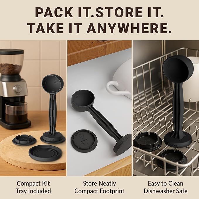 Koffee Zen Espresso Tamper Set, 5 Interchangeable Sizes (49–58mm), Dual Coffee Scoop (1 & 2 TBSP), Fits Select Breville, De’Longhi & More Models