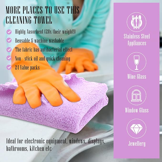 24 Pack Kitchen Dishcloths - Does Not Shed Fluff - Reusable Dish Towels, Dish cloths, Super Absorbent Coral Fleece Cleaning Cloths, Nonstick Oil Washable Fast Drying, 16 x 19 Inch (Multicolor) - Image 7