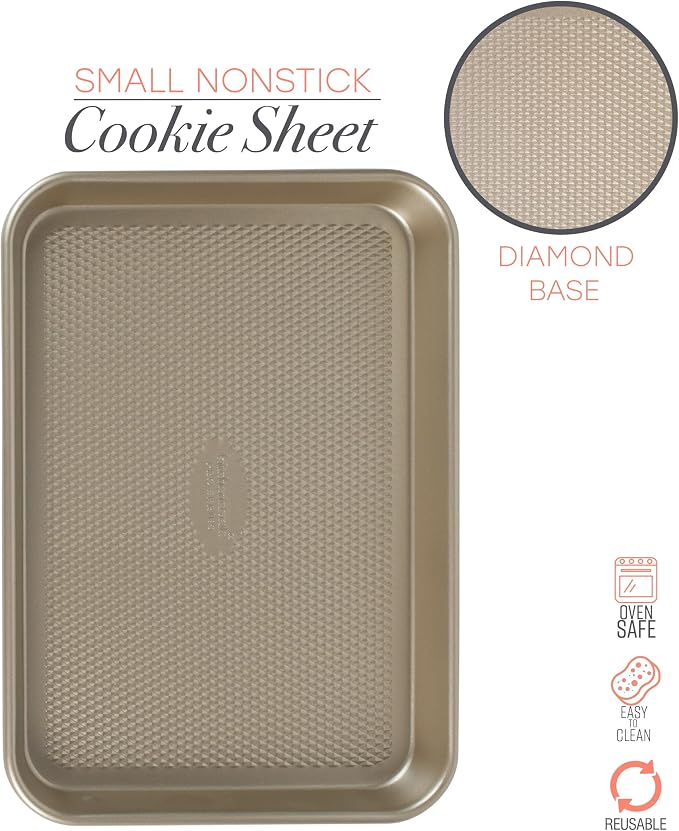 13.5 x 9.6 Inch Small Nonstick Baking Sheet Pan with Diamond Textured Base, Heavy Duty Oven Safe Cookie Tray, Easy Clean Bakeware for Baking Cookies, Pastries & Roasting Vegetables - Image 2