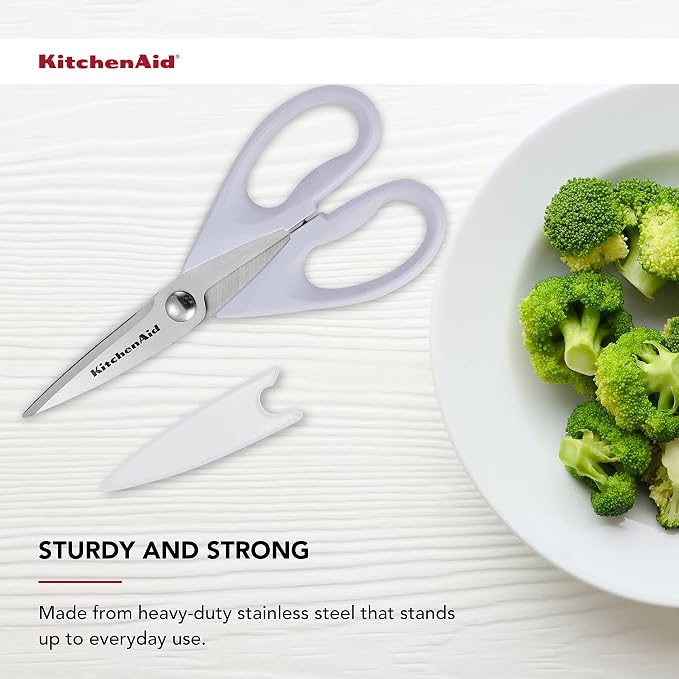 KitchenAid All Purpose Kitchen Shears with Protective Sheath Durable Stainless Steel Scissors, Dishwasher Safe, Soft Grip Comfort Handle, 8.72 Inch, Lavendar Cream - Image 5