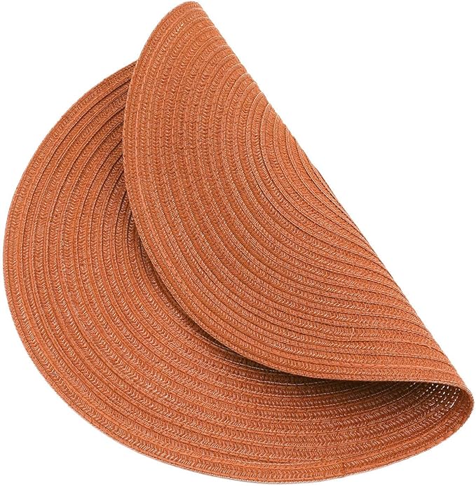 SHACOS Round Placemats Set of 8 Washable 15 inch Round Placemat Cotton Polyester Woven Braided Table Place Mats for Dining Table Wedding Party Decor, Dark Orange - Image 5