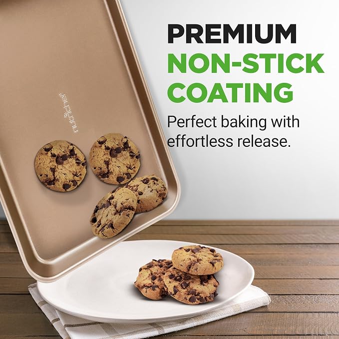 NutriChef 2-Piece Nonstick Stackable Cookie Sheet Set – Non-Toxic Carbon Steel Baking Pans – Heavy Duty, Warp-Resistant, Easy to Clean, Oven & Dishwasher Safe Bakeware - Image 6