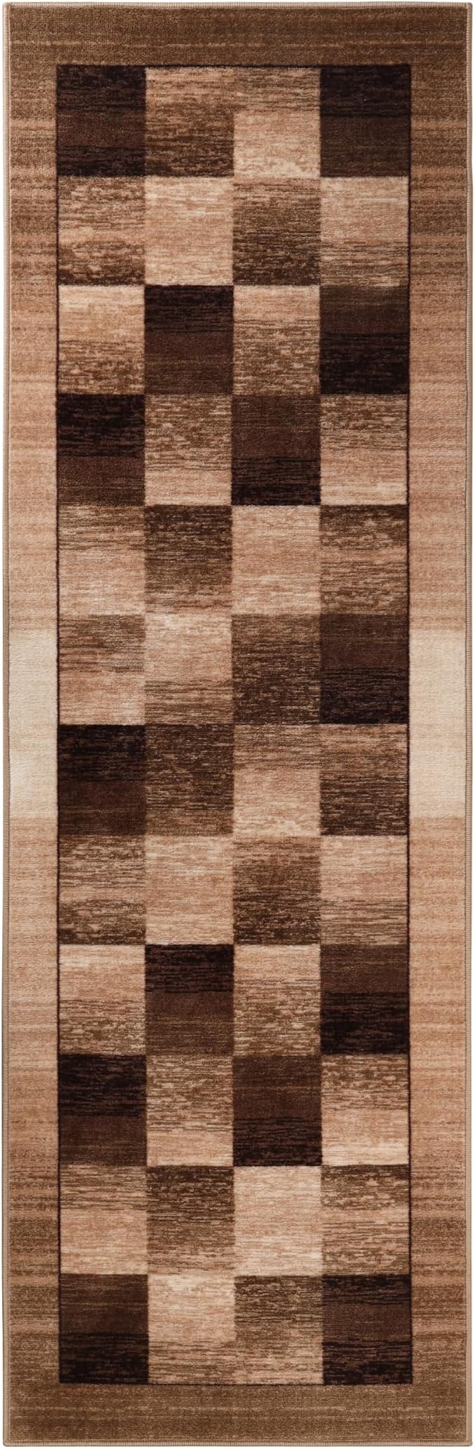 Superior Indoor Non-Slip Runner Rug, Rustic Floor Decor, Color Block Rug for Living Room, Bedroom, Office, Kitchen, Dining, Washable Rugs, Foam Back, Lockwood Collection, 2' 7" x 8', Chocolate by SUPERIOR