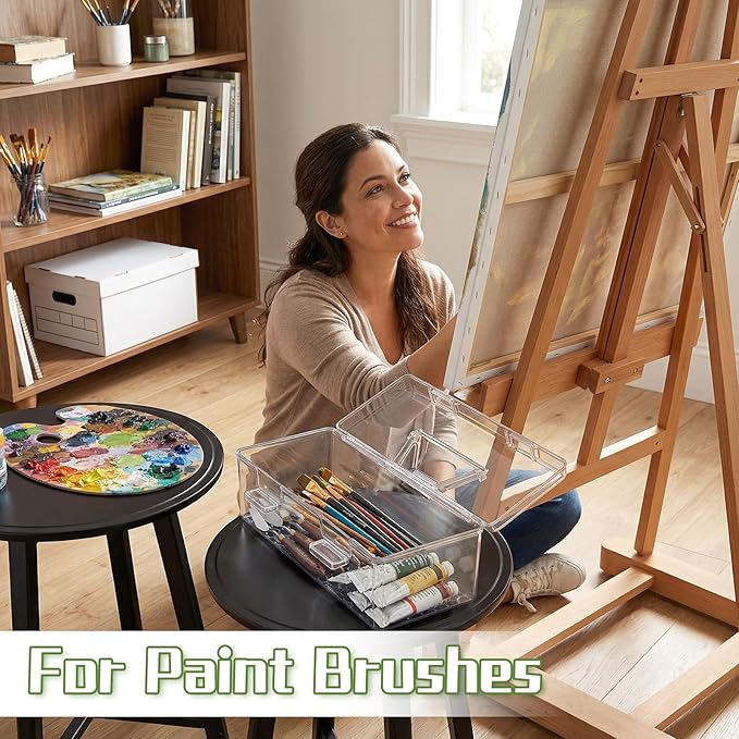 SHENLIU 3 Pcs Acrylic Paint Storage Box, 30 Bottles Capacity Acrylic Paint Organizer for 2 fl. oz Bottles, Plastic Portable Craft Art Organizer with Handle Art Supply Clear Boxes