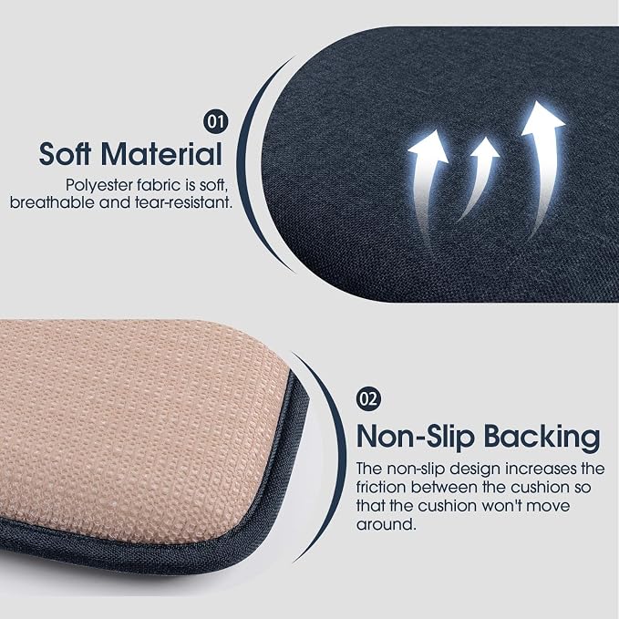 TushGuard Chair Cushions, 4 Pack Memory Foam Chair Pads, Blue | Dining Chair Pads with Fixed Straps, Thin Seat Cushion, Anti-Slip Kitchen Chair Cushion Set - Image 2