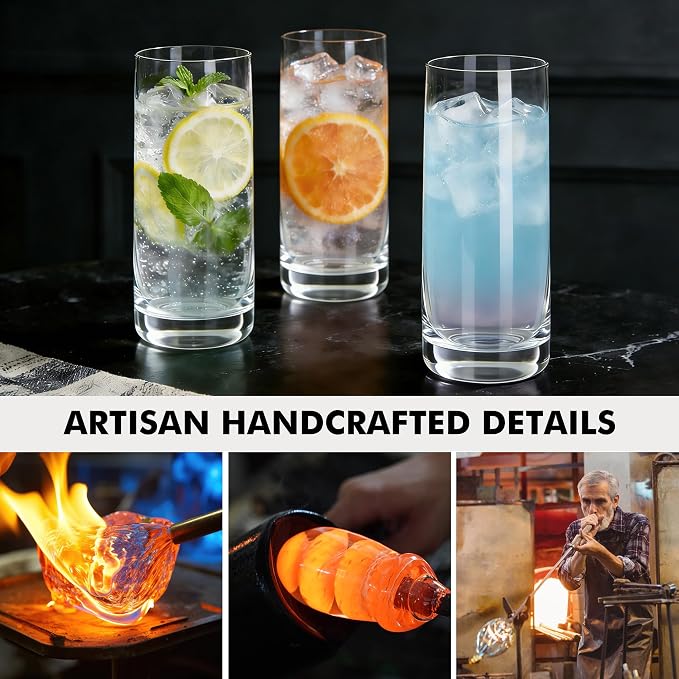 Highball Glasses Set of 6,13oz Clear Drinking Glass Cups for Mixed Drink Cocktail, Beer, Mojito, Water and Juice, Thick Tall Crystal Glassware for Kitchen, Restaurant, Home Bar and Parties - Image 7