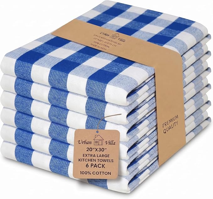Urban Villa Kitchen Towels Cotton Dish Towels 20”x30” (Set of 6) Blue Wht by CottonTrends