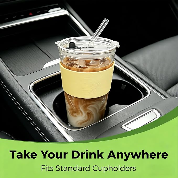 Birity 16oz Glass Cup with Lid and Glass Straw,Set of 2 Thickened Glass Coffee Tumblers with Silicone Sleeve,Reusable Iced Coffee Cups for Smoothie、Soda Water、Juice、MilkSshake、Travel Cup - Image 5