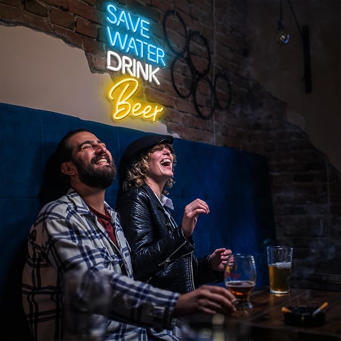 Kavaas Save Water Drink Beer Neon Sign, Neon Beer Signs for Man Cave, Home Bar, Pub, Wall Decor - Best Gifts for Beer Lovers, Birthday, Christmas - Image 2