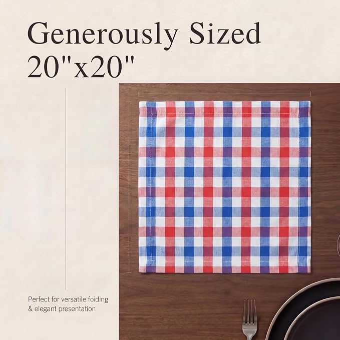 Urban Villa Cloth Napkins July4th 20x20 (Set of 12) Red/Blue - Image 6