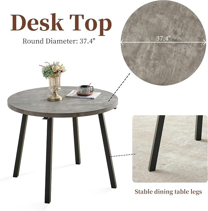 5-Pieces 37.4" Round Dining Table Set for 4,Mid Century Modern Small Coffee Table, Engineered Wood Table and Chairs Set of 4 for Kitchen, Dining Room, Office(1 Table+4 Brown PU Leather Chairs) - Image 7