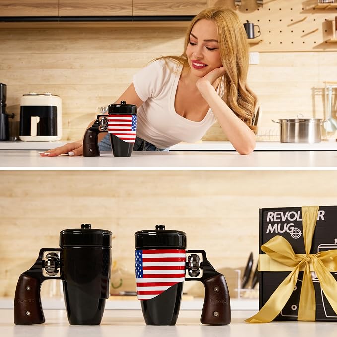 Pukomc Novelty Ceramic Coffee Mug, Birthday Gifts for Men and Women, fathers gifts, Coffee Mugs for Men (16OZ) (Black & Flag) - Image 6