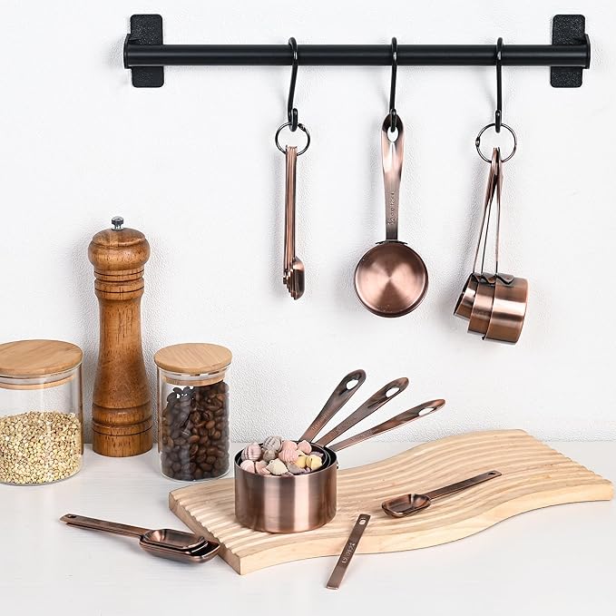 Measuring Cups and Spoons Set, Copper Measuring Cups and Spoons Set 17, Stainless Steel Measuring Cups and Spoons set, Metal 7 Measuring Cups and 9 Measuring Spoons with 1 Leveler for Kitchen