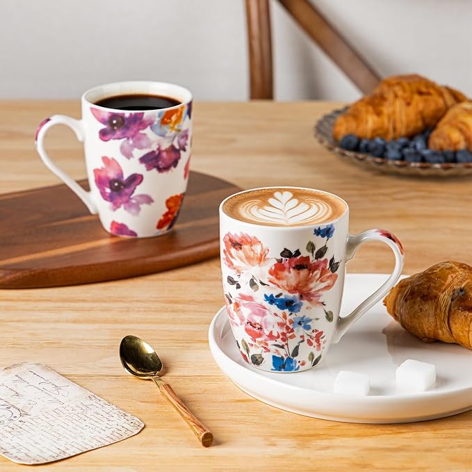 GBhome 12oz Coffee Mugs Set fo 6, Ceramic Coffee Mugs with Decaled Flowers for Man Woman Mom Dad, Light Weight Coffee Mugs Set for Latte/Cappuccino/Cocoa/Milk, Dishwasher & Microwave Safe - Image 4