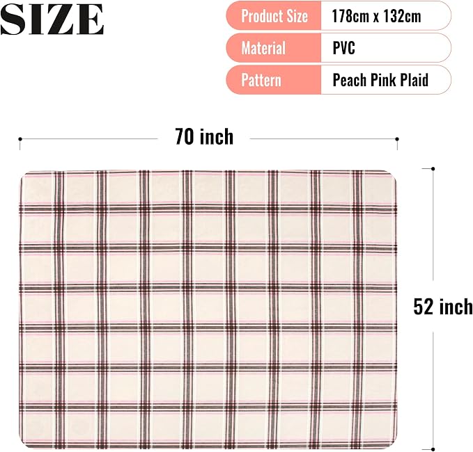 FIFTY FEET 70 * 52 Inch Rectangle Tablecloth, Vinyl Tablecloth with Flannel Backing for Rectangle Tables Waterproof, Spill Proof Plastic Picnic Table Cover for Dining/Camping/Indoor/Outdoor(Plaid-D) - Image 5