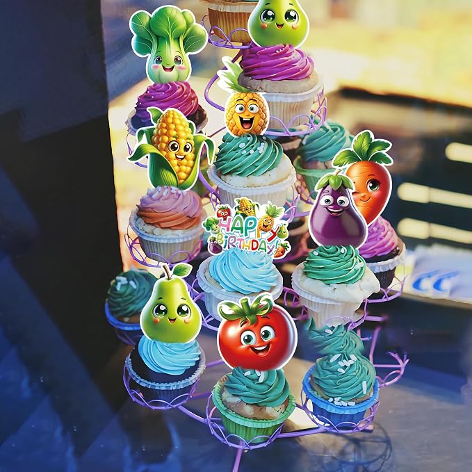 48Pcs Edible Fruit Birthday Cupcake toppers Wafer Paper Dancing Fruit Birthday Decorations for Baby Shower Wedding Party Decorations - Image 3