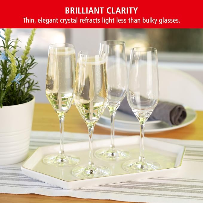 Spiegelau Style Champagne Flutes, Elegant Crystal Champagne Glasses Gift Set, Perfect for Prosecco, Sparkling Rose, Mocktails, Home Bar Accessories, Housewarming, Wedding Gifts, 8.5 oz, Set of 4 - Image 3