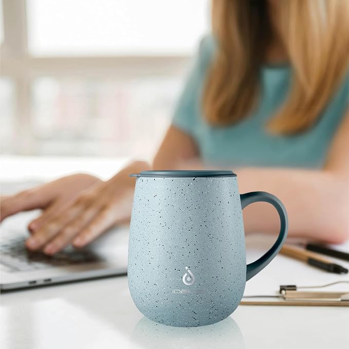 Ideus 16 oz Insulated Coffee Mug with Handle and Lid, Double Wall Stainless Steel Vacuum Thermal Coffee Mug, Travel Coffee Cup Thermal Cup for Home and Office, Eggshell Blue - Image 6