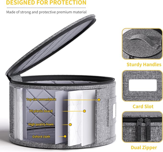 China Storage Containers Hard Shell Box for Moving Dishes, Plate, Wine and Glasses, Dinnerware, Mugs, Saucers Quilted Organizer Dividers for Packing Fine China Storage Containers 5Piece Grey - Image 3
