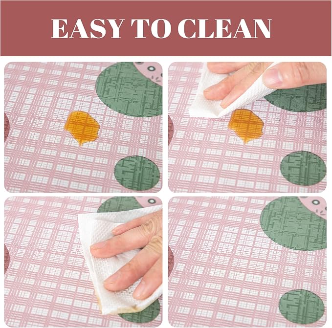 FIFTY FEET 84 * 60 Inch Rectangle Tablecloth, Vinyl Tablecloth with Flannel Backing for Rectangle Tables, Spill Proof Plastic Picnic Table Cover for Dining/Camping/Indoor/Outdoor(Pink Plaid) - Image 4