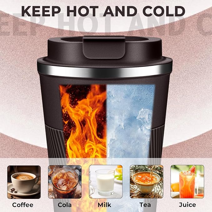 Insulated Coffee Tumbler 12 oz, Stainless Steel Coffee Mug with Lids, Travel Coffee Mug Leak Proof, Double Wall Vacuum Insulated Reusable Coffee Cup, Keep Drinks Hot and Cold, Dark Chocolate, 12 Ounce - Image 5