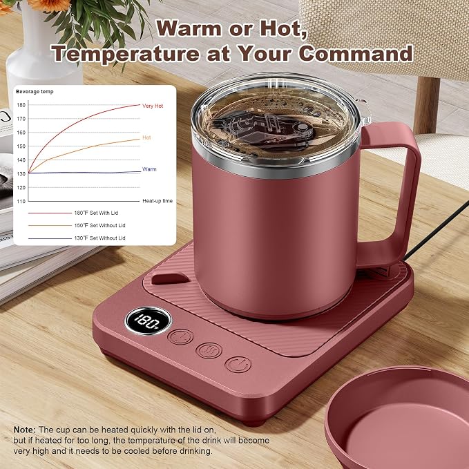 Felibeaco Coffee Mug Warmer & Mug Set for Desk, Smart Coffee Cup Warmer with 16oz Heated Mug, Cup Heater with Auto Shut Off for Office/Home, Coffee Gifts for Women/Men/Dad on Father‘s Day, Red - Image 3