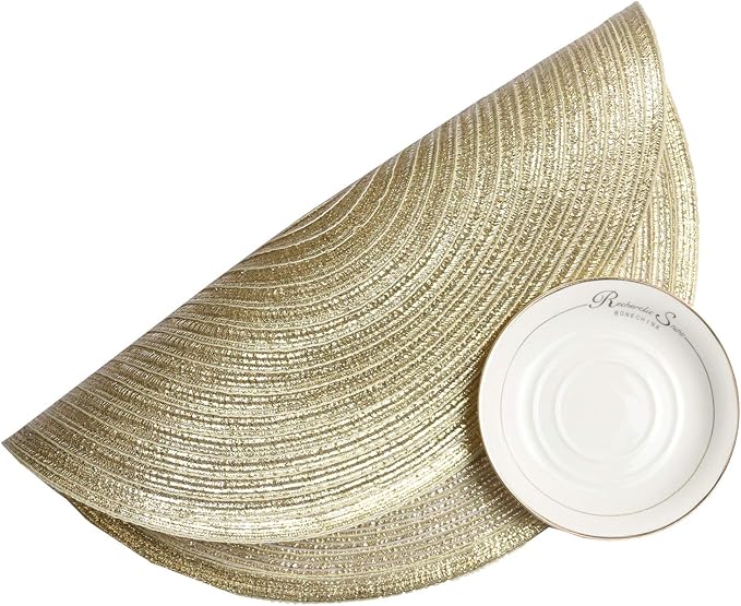SHACOS Gold Glitter Round Placemats Set of 6 Bling Circle Place Mats Washable Table Mats for Christmas Holiday Party Wedding Shower Table Decor (6, Gold) - Image 7