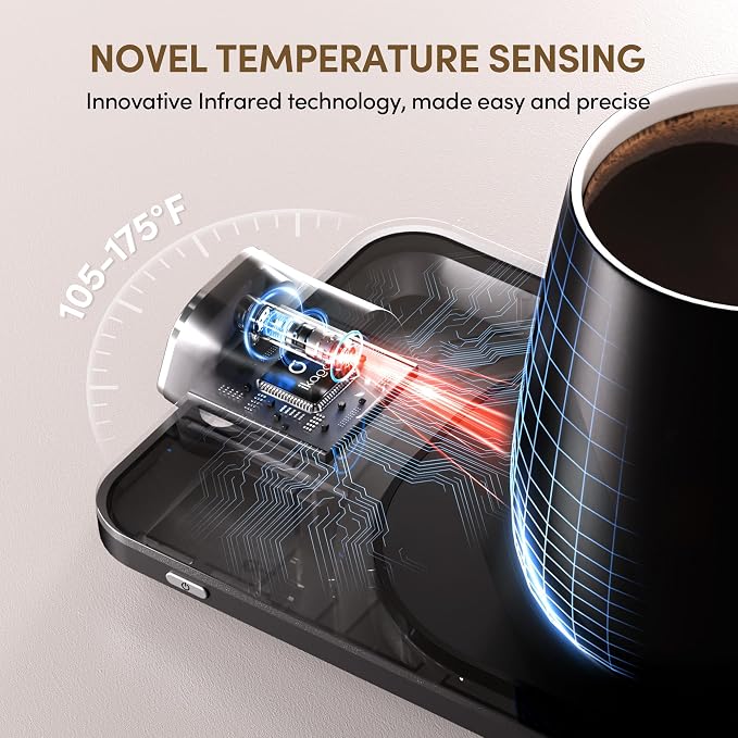 Coffee Cup Warmer & iKago Mug Set, 1℉ Precise Temp Control Mug Warmer | Auto Shut Off, Infrared Sensor, Dual Temp Display, ℉/℃ Optional, 15oz Mug with Spoon & Lid Included, Gifts for Men Women - Image 6