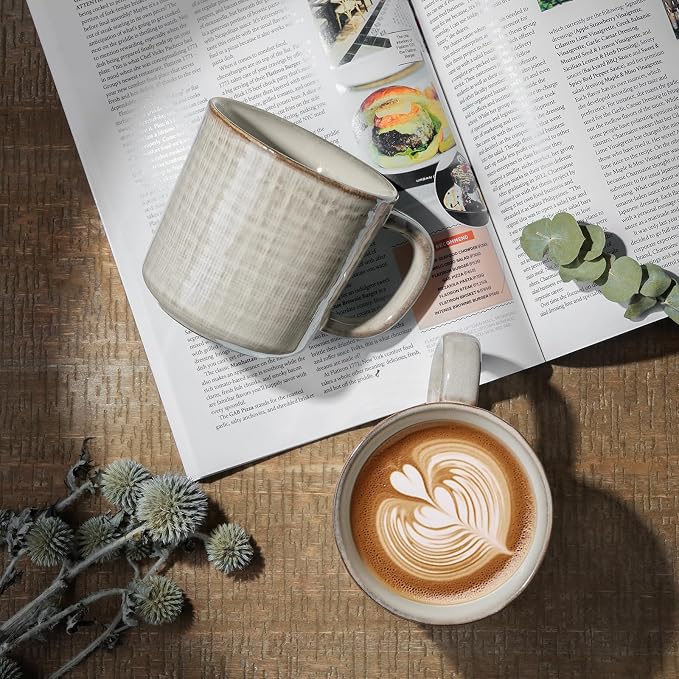 famiware Moonlight Coffee Mug Set of 4, 14oz Mug Set with Linen Finish, Coffee Cup Set with Handle for Latte, Cappuccino, Tea, Hot Cocoa, Microwave and Dishwasher Safe, Summer Sand - Image 2