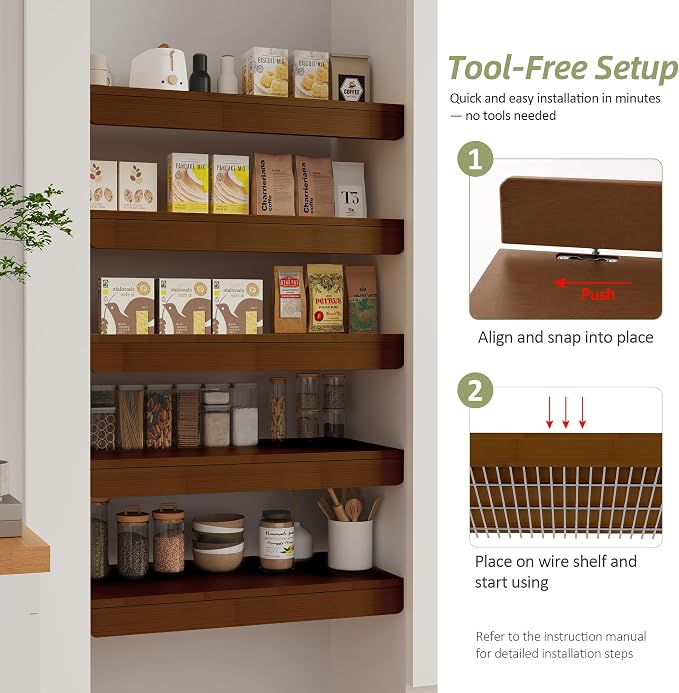 Wire Shelf Covers, Bamboo Wire Rack Covers for Pantry, Closet，Kitchen (4pcs, 36" W x 16" D, Walnut) - Image 4