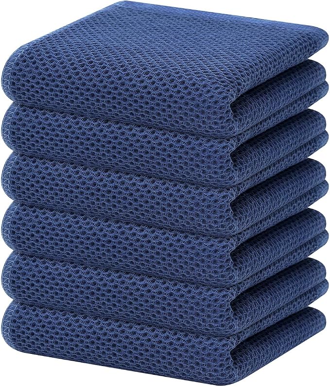 Homaxy 100% Cotton Waffle Weave Kitchen Dish Towels 6-Pack, Navy Blue | 13 x 28 Inches, Ultra Soft Absorbent Dish Towels, Quick Drying Cleaning Towels by Homaxy