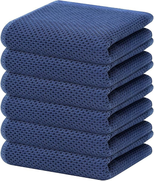 Homaxy 100% Cotton Waffle Weave Kitchen Dish Towels 6-Pack, Navy Blue | 13 x 28 Inches, Ultra Soft Absorbent Dish Towels, Quick Drying Cleaning Towels by Homaxy