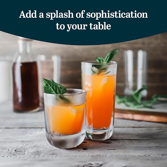 Polaris Tumbler & Rocks Drinking Glasses Set of 16, Clear Glass Cups | 16.25 oz and 12.25 oz Capacities for Water, Juice, Cocktails, and More with Dishwasher-Safe Convenience for Easy Cleanup - Image 2