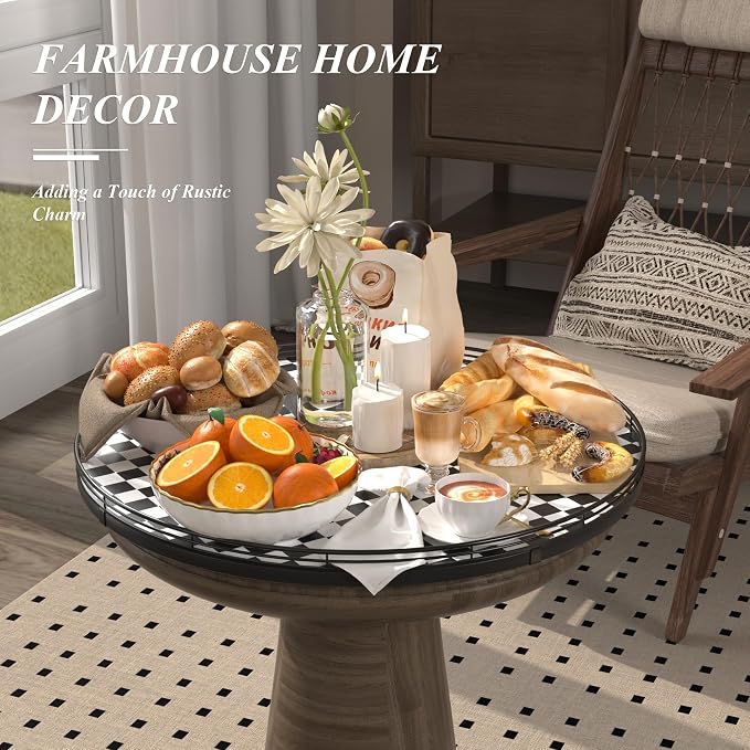 AMH 21-Inch Black and White Checkerboard Lazy Susan Decorative Tray | Smooth rotating oak tray with walnut finish for dining tables, kitchen counters, pantries and cabinet storage. - Image 4