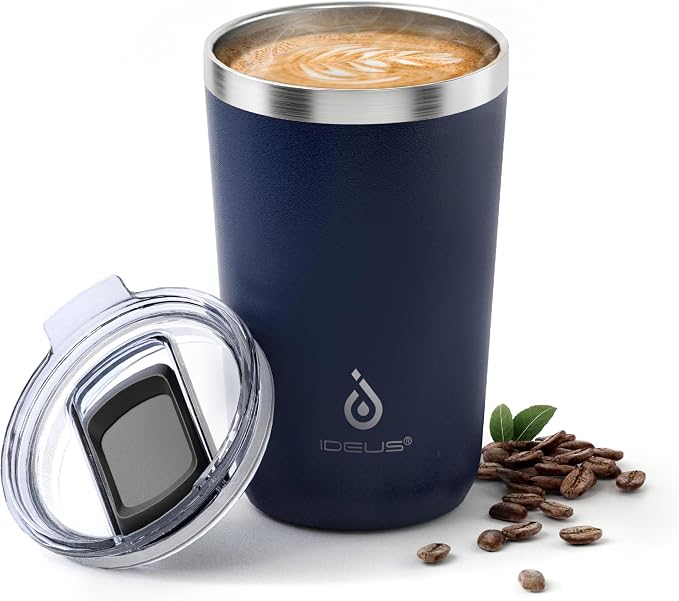 Ideus 20 oz Tumbler, Travel Coffee Mug with Splash Proof Sliding Lid, Double Wall Stainless Steel Vacuum Insulated Coffee Mug for Home and Office, Keep Beverages Hot or Cold, Navy blue by IDEUS