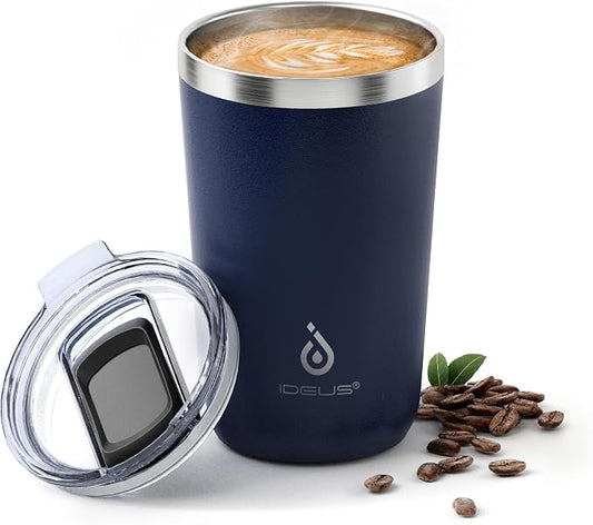 Ideus 20 oz Tumbler, Travel Coffee Mug with Splash Proof Sliding Lid, Double Wall Stainless Steel Vacuum Insulated Coffee Mug for Home and Office, Keep Beverages Hot or Cold, Navy blue by IDEUS