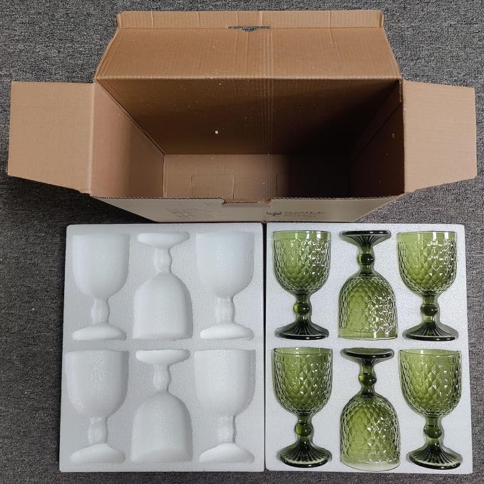 Taganov Green Wine Glass Water Goblets Vintage Glassware set of 6 Colored Stemware 13.5 oz for Wedding Party Bar Housewarming Gift - Image 6