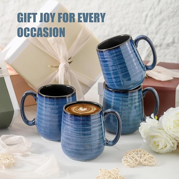 HASENSE Coffee Mugs, 12 Ounce Ceramic Coffee Mug Set of 6, Reactive Glaze Tea Cups with Handle for Milk, Hot Cocos, Latte, Stylish Blue Cup Gift for Man and Women, Dishwasher and Microwave Safe - Image 6