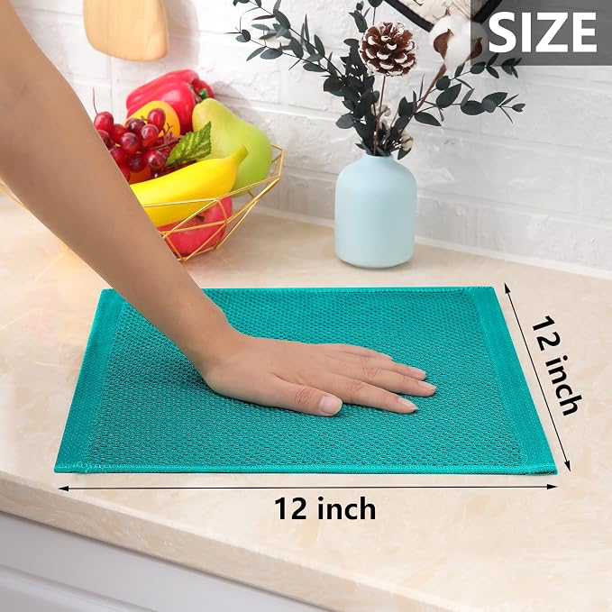 Homaxy 100% Cotton Waffle Weave Kitchen Dish Cloths 12-Pack, Teal | 12 x 12 Inches, Ultra Soft Absorbent Dish Towels, Quick Drying Dish Rags with Hanging Loop - Image 5