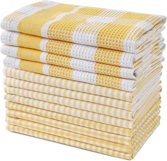 LANE LINEN 100% Cotton Kitchen Dish Cloths, Ultra Soft Absorbent Quick Drying Dish Towels, Multiweave Wash Cloths Dish Towel Sets, 12x12 Inches, 12 Pack - Yellow by LaneLinen