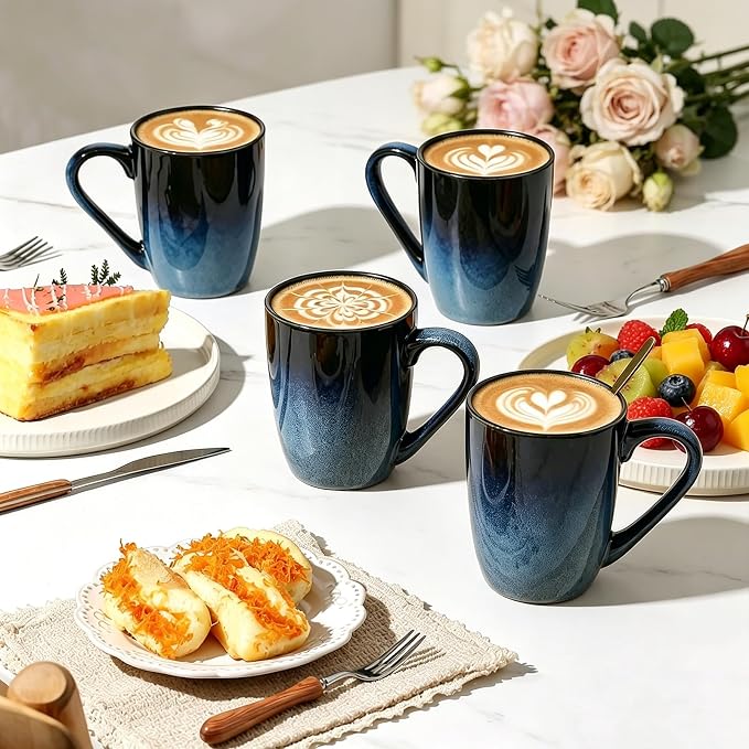 MONITO Large Ceramic Coffee Mugs Set with Handle for Tea/Latte/Cappuccino/Milk/Cocoa, Ice-Snow Blue 14oz, Set of 6, Funny Tea Cups for Office and Home - Image 3