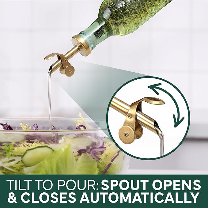 COOK WITH COLOR Glass Olive Oil Bottle Dispenser - 2 Pack- 17oz Oil and Vinegar Cruet - Olive Oil Carafe Decanter for Kitchen, Champagne Bubbles, Green - Image 7