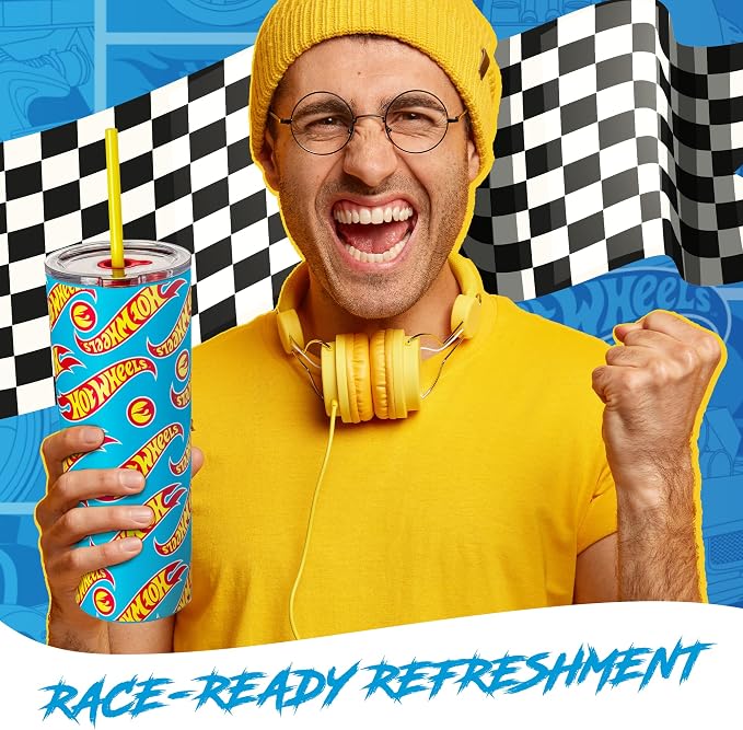 Dragon Glassware x Hot Wheels Tumbler with Straw, 24 oz - Race Team | Vacuum Insulated Stainless Steel Tumbler with Straw & Lid; Double Walled Tumbler with Straw; Hot Wheels Cup with Lid - Image 6