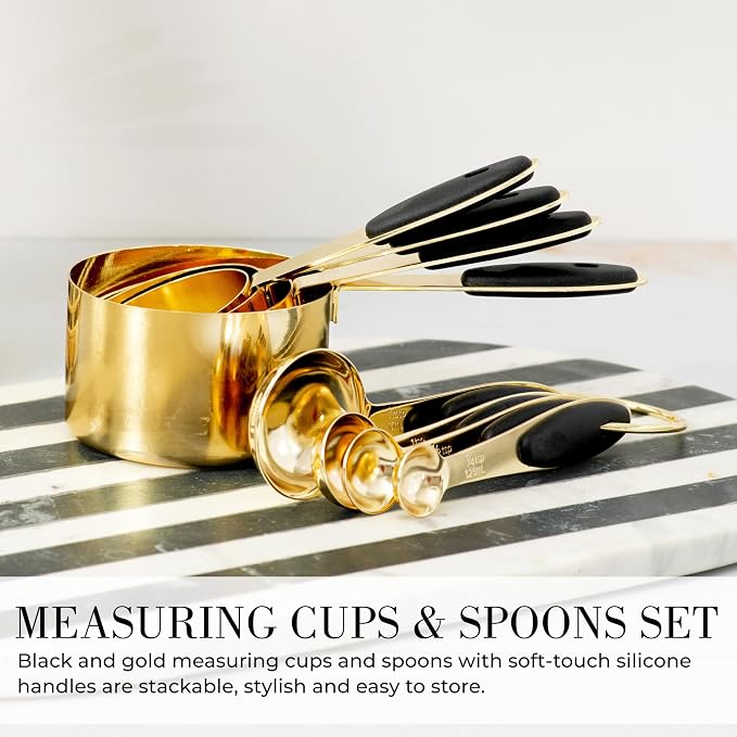Styled Settings Black and Gold Kitchen Utensils Set, 23-Piece | Stainless Steel, Silicone, 23-Piece Kitchen Accessories Includes Gold Measuring Cups, Spoons, Cooking, and Kitchen Decor - Image 4