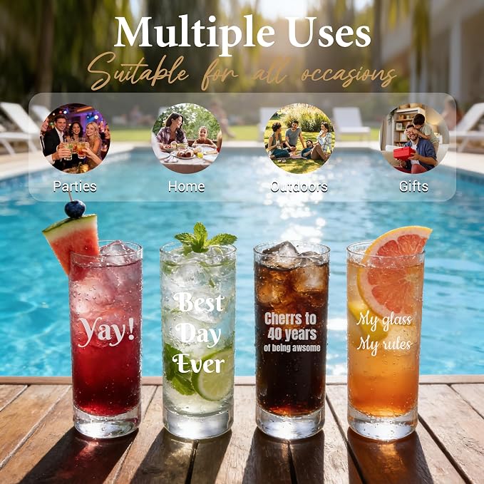 Personalized Highball Glass, Custom Engraved Text & Name Tall Cocktail Cup | 14oz Collins Glass & Bar Glassware for Birthday & Housewarming, Dishwasher Safe Drinking Glass for Mojito, Mixed Drinks - Image 2