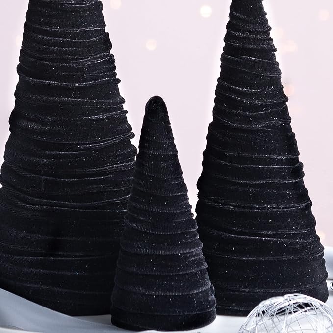 Your Heart's Content Black Velvet Trees Set of 3, Handcrafted Mantel Decor, Valentine Tree Tablescape, Holiday Table Centerpiece, Minimalist Shelf Sitter, Elegant Gift for (Black) - Image 4