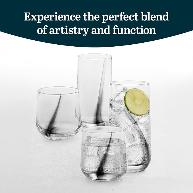 Libbey Ascent Black Ribbon Tumbler and Rocks Drinking Glasses Set of 16, Glass Drinking Glasses with Curvature, Versatile Glassware Set for Daily Use - Image 2