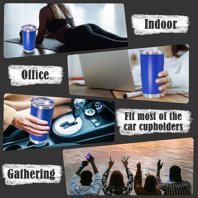 20oz Tumbler Insulated Coffee Tumblers with Lid StainlessSteel DarkBlue 12P | 20 oz Tumblers Double Wall Insulated Vacuum 20oz Coffee Mug Leak Proof Tumblers with Lid Powder Coated - Dark Blue 12 Pack - Image 6