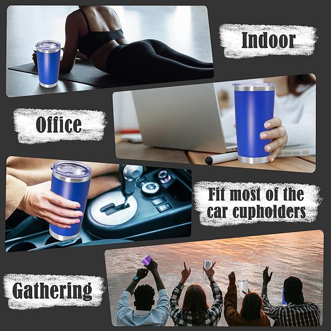 20oz Tumbler Insulated Coffee Tumblers with Lid Stainless Steel DarkBlue 4P | 20 oz Tumblers Double Wall Insulated Vacuum 20oz Coffee Mug Leak Proof Tumblers with Lid Powder Coated - Dark Blue 4 Pack - Image 6