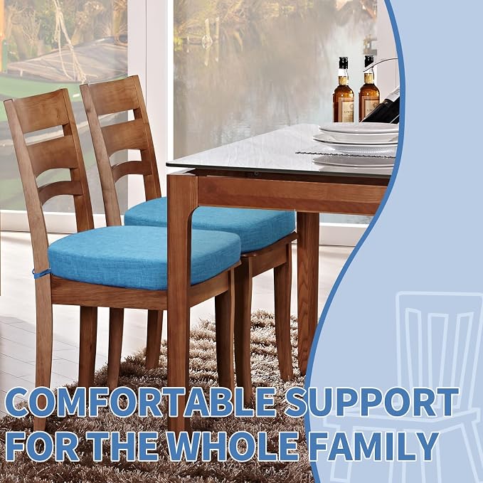 BUYUE Thickened 2.5" Dining Chair Cushions Set of 4, U-Shape High Density Foam Comfortable Chair Pads for Kitchen, Slip Resistant Indoor Seat Cushions (4 PCS, Light Blue) - Image 2